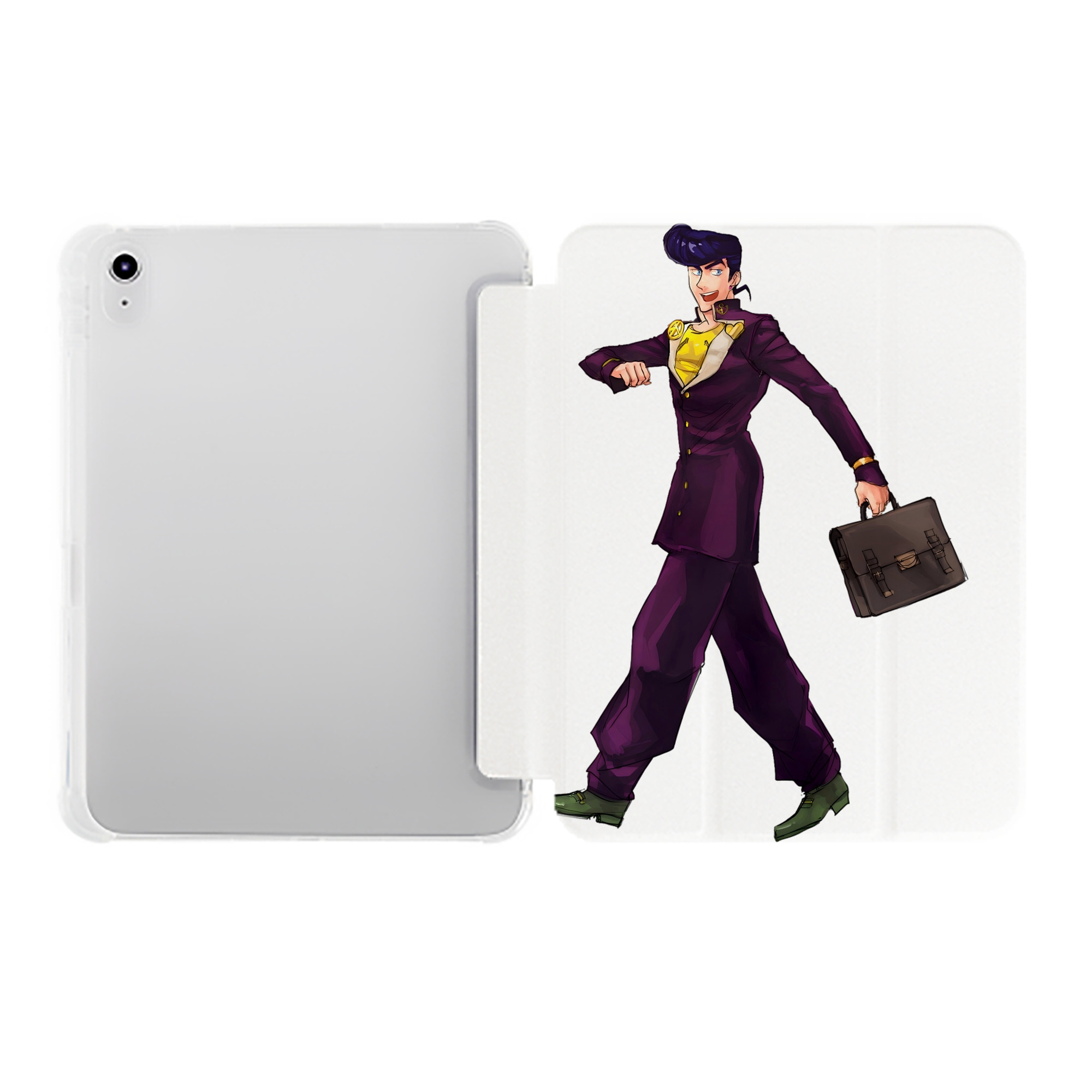 （画像用） ジョジョの奇妙な冒険 ひがしかた じょうすけ JoJo's Bizarre Adventure Higashikata Josuke IPad ケース ペン収納付き 三つ折りスタンド PUレザー×シリコン 対応機種9.5/10.5/10.9インチ